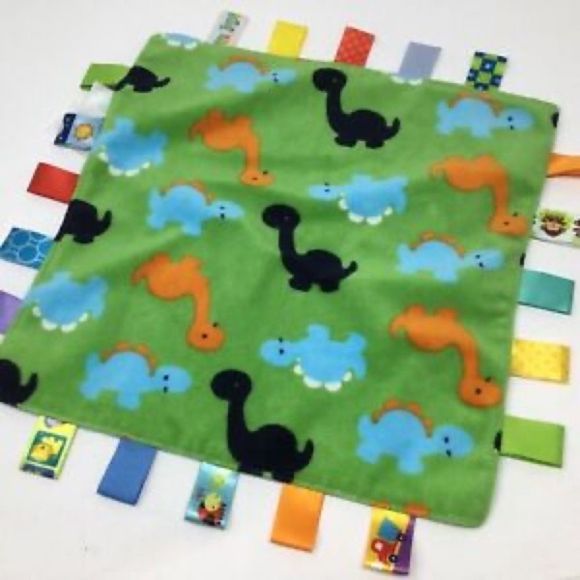 TAGGIES Lovey Dinosaur Green Blue Security Blanket 12” Square - Picture 3 of 4